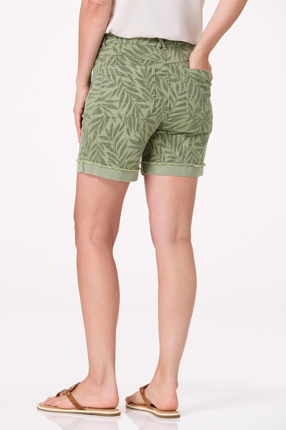 Curvy Palm Print Denim Shorts