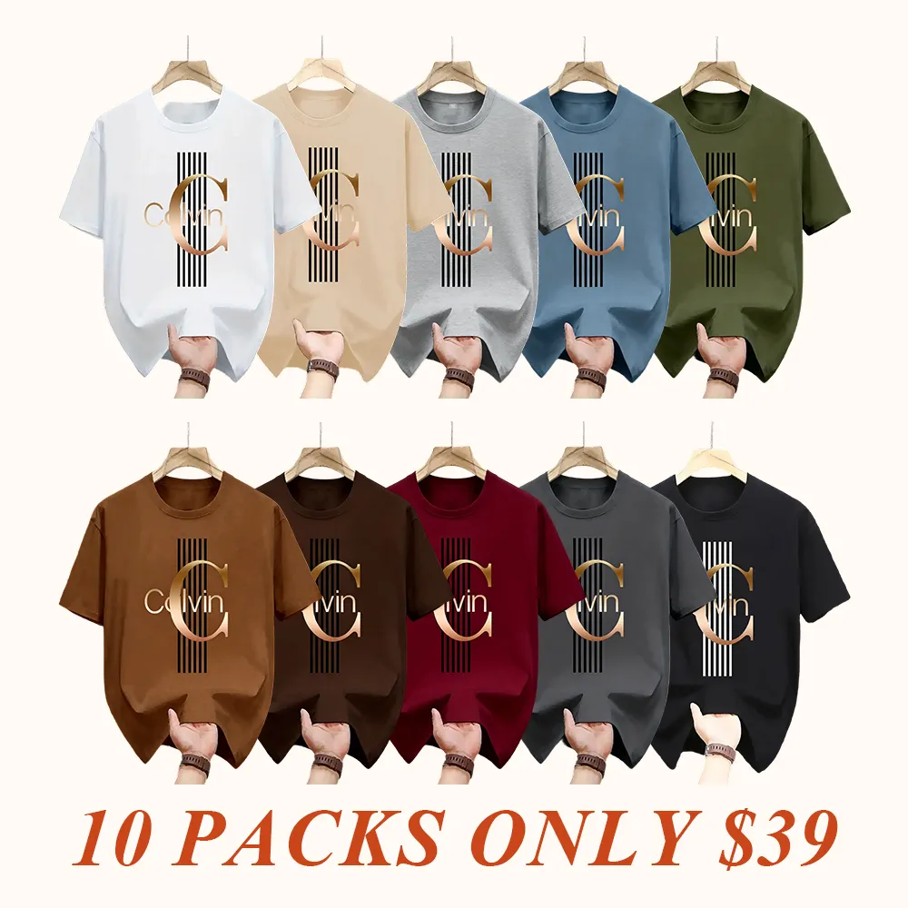 Men'S Casual Calvin Graphic T-Shirt - Bold Letter Print with Black Stripes & Golden Accents, Breathable Round Neck Summer Streetwear