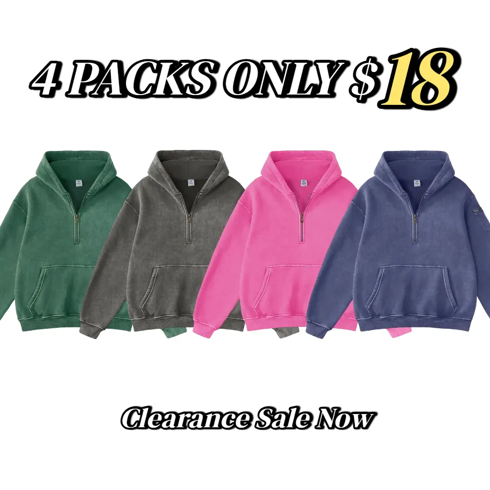 Unisex Vintage Acid Washed Half Zip Fleece Hoodie