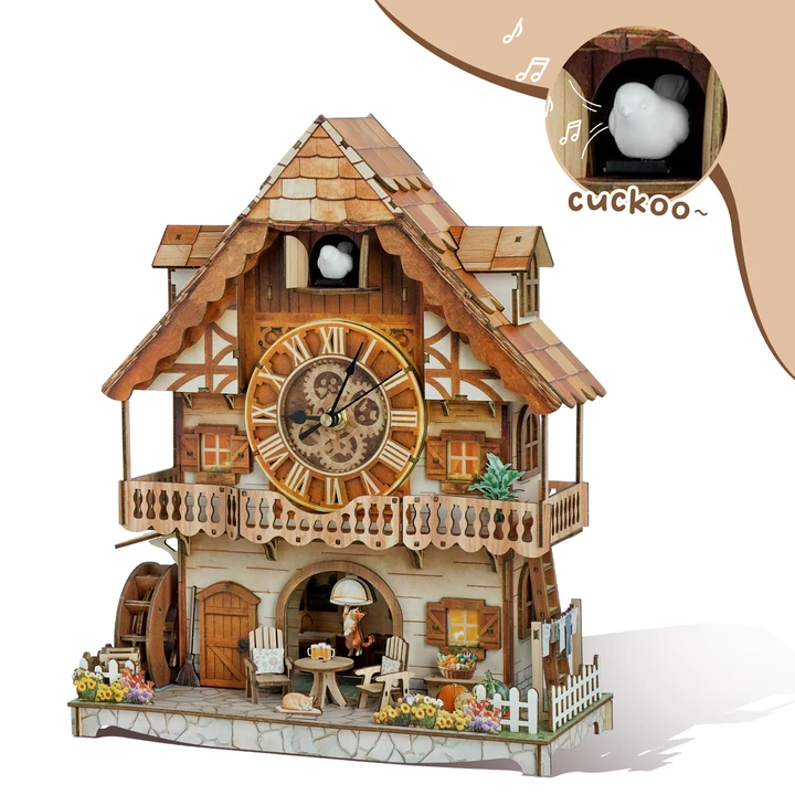 Cuckoo Calling German Cottage – DIY Wood Clock, 3D Puzzle Kit