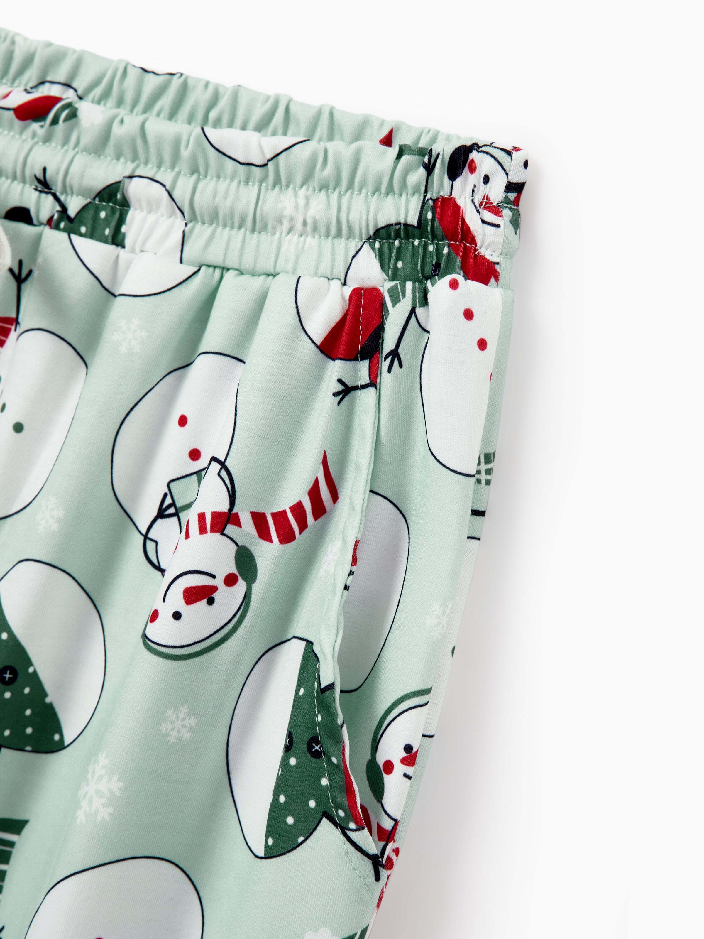 Christmas Matching Family Pajamas Set Christmas Snowman Print PJS with Christmas Socks Mint Green