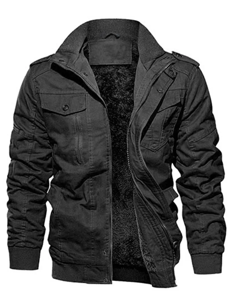 Men's Regular Fit Solid Pocket Zipper Thermal Lined Jacket