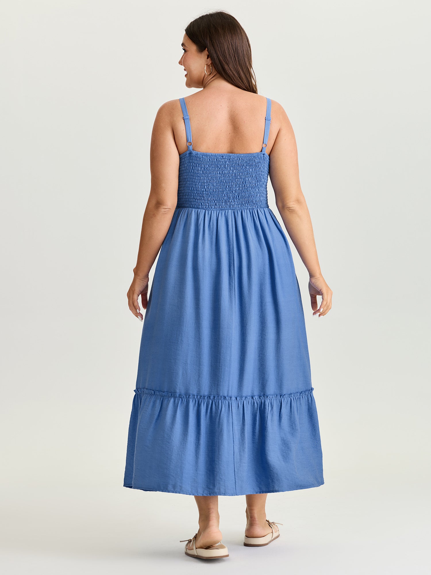 Shirred Tiered Hem Plain Maxi Dress