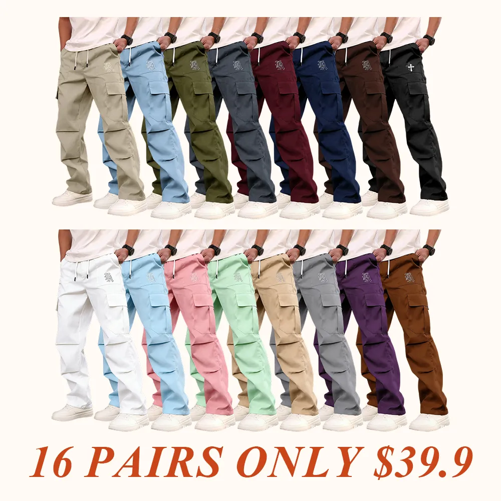 Men's Casual Work Pants, Unique Print, Multiple Pockets, Accordion Design at Knees, Adjustable Drawstring Waist, Outdoor Hiking