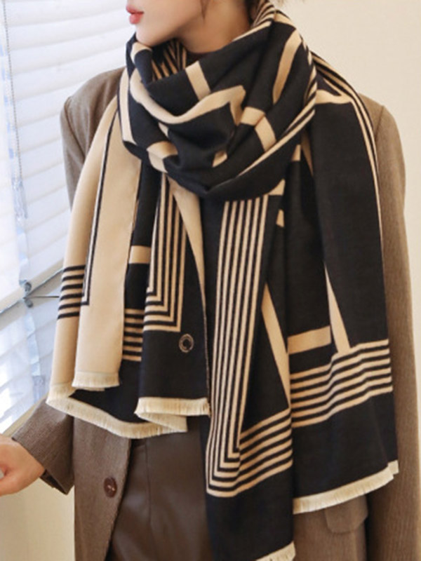 Vintage Keep Warm Striped Tasseled Shawl&Scarf