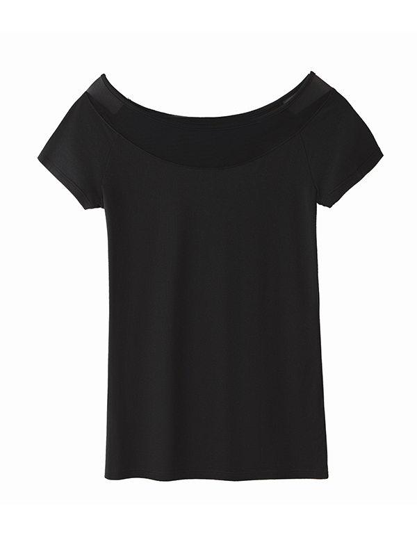 Gauze See-Through Split-Joint Short Sleeves Skinny Boat Neck T-Shirts