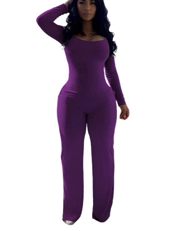 Women's Sexy Plain Long Sleeve Jumpsuit, Fall & Winter Fashion