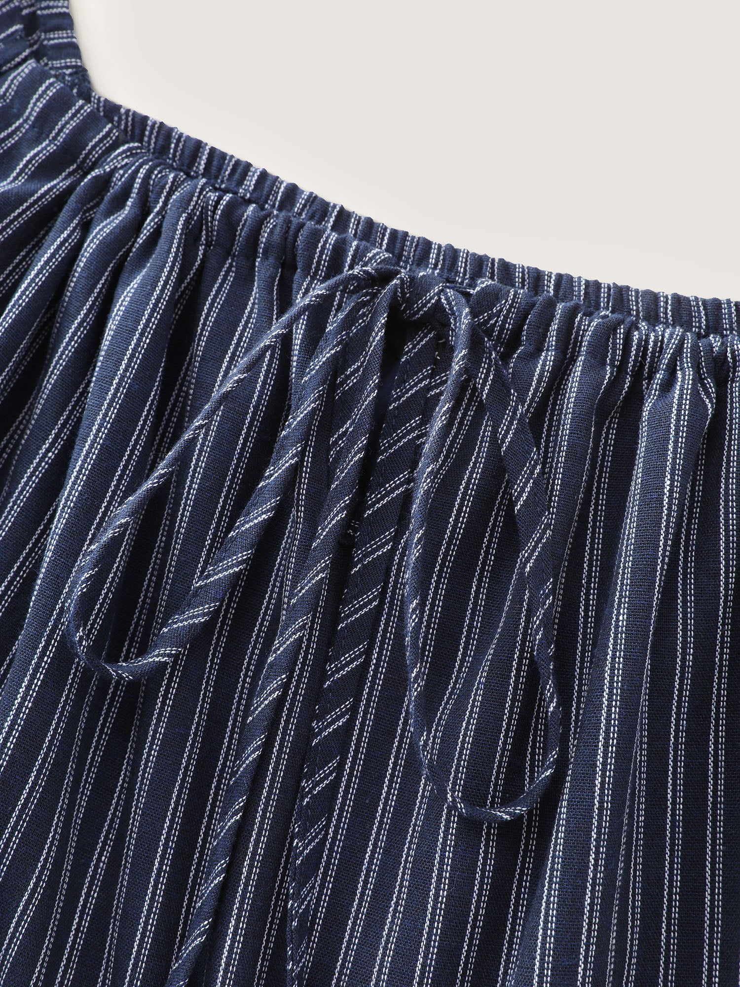 Striped Drawstring Neckline Split Hem Midi Dress