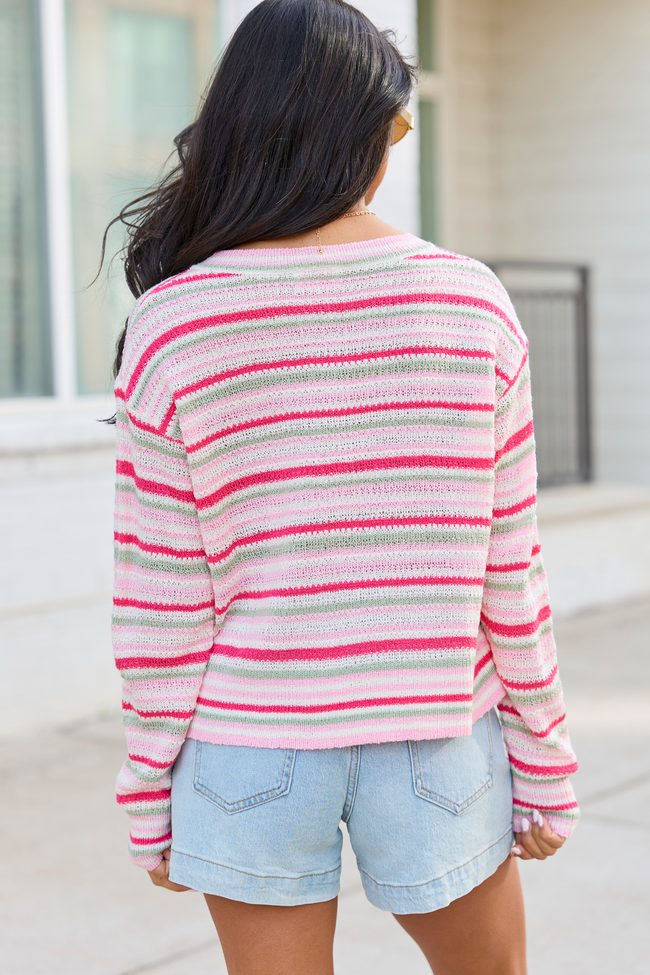Saylor Pink And Green Striped Cardigan