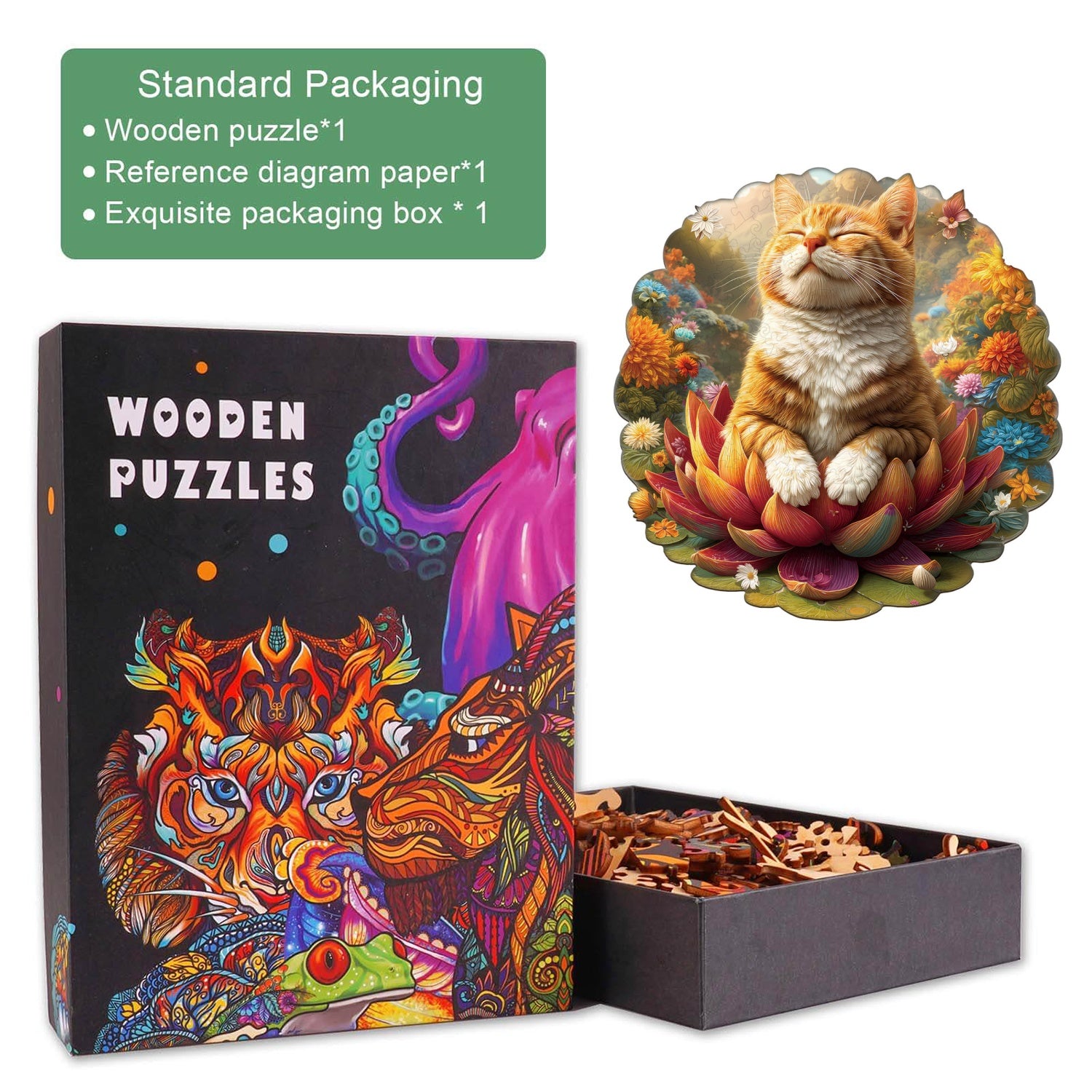 Meditating Cat Wooden Jigsaw Puzzle