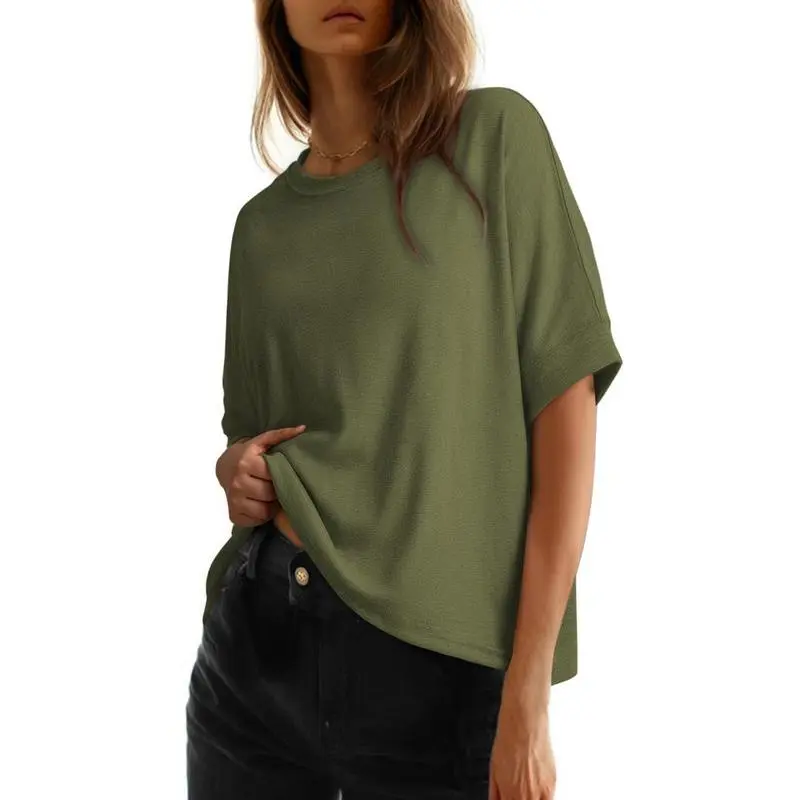 Women's Tops for Women 2026 Loose Oversized Basic Tee Comfortable Soft Fabric Flattering Fit - Womenswear