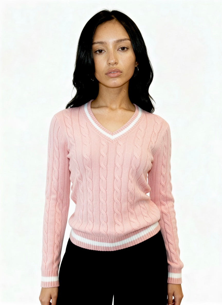 Women's Classic Cable-Knit V-Neck Sweater