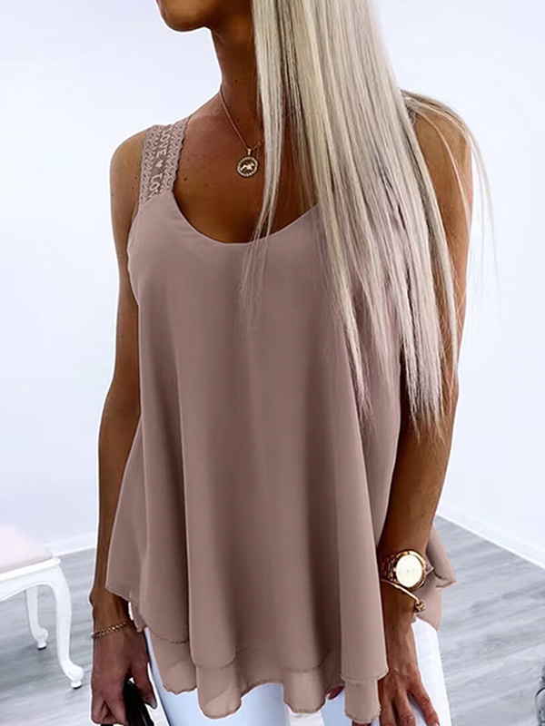 Solid Color Loose Sleeveless U-Neck Vest Top