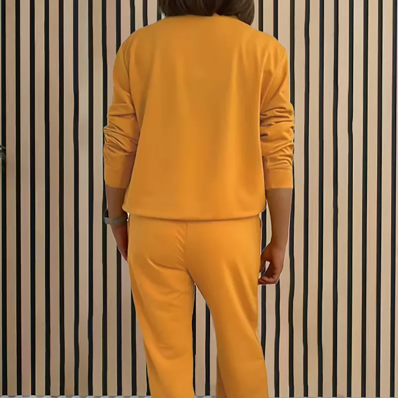 Women's Solid Half Placket Split Hem Pants Set