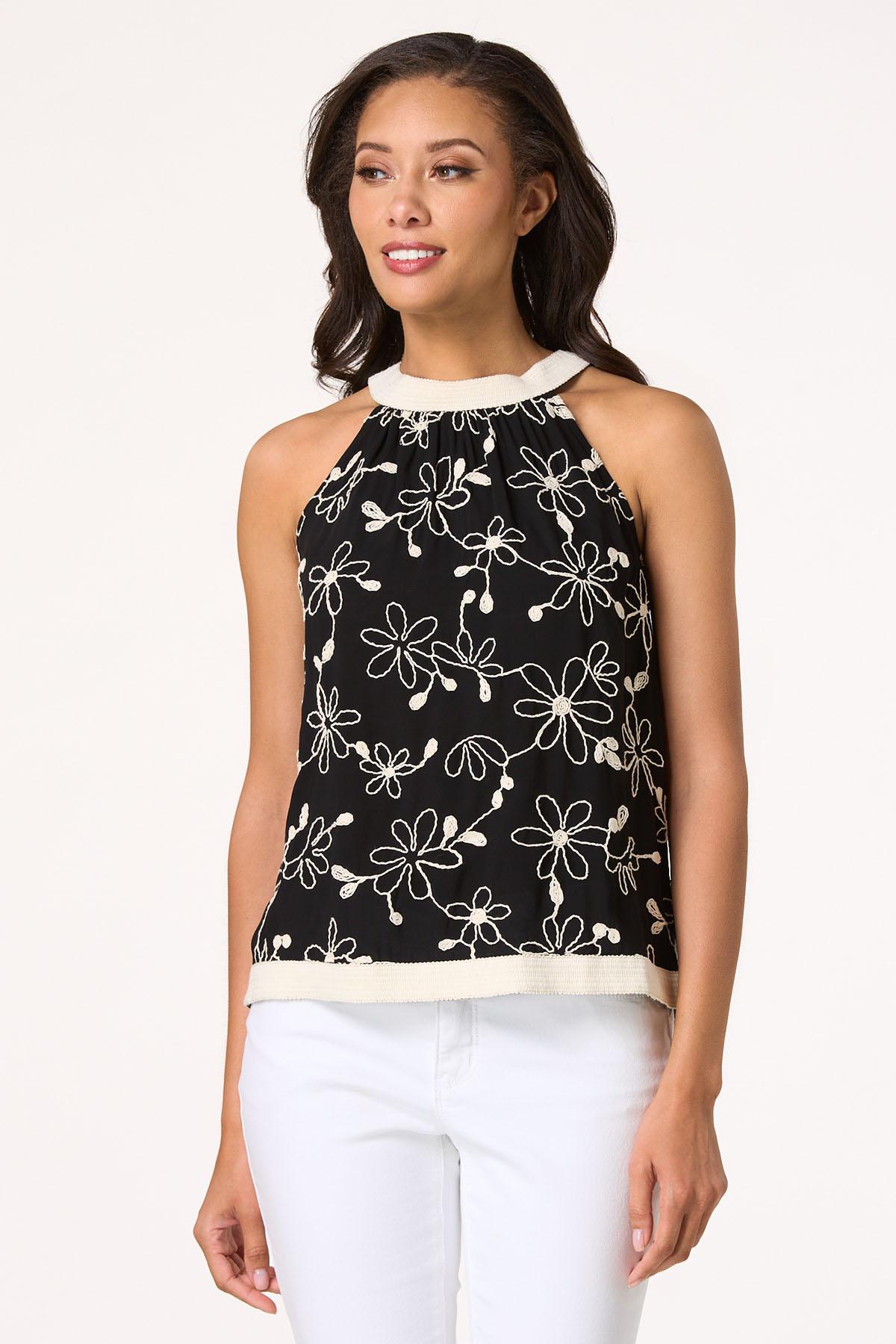 Embroidered Cleo Neck Tank