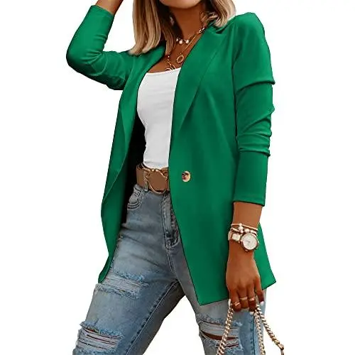 Womens Casual Long Sleeve Blazers Solid Color Knit Blazer Work Office Open Front/Button Down Blazer Jacket
