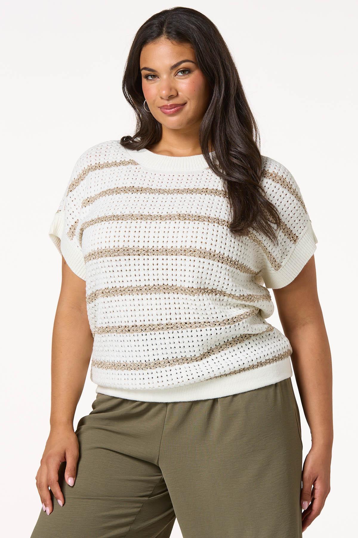 Plus Size Shine Stripe Pullover Sweater