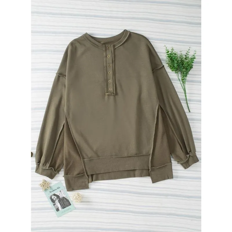 Women's Oversized Button Henley Sweatshirts