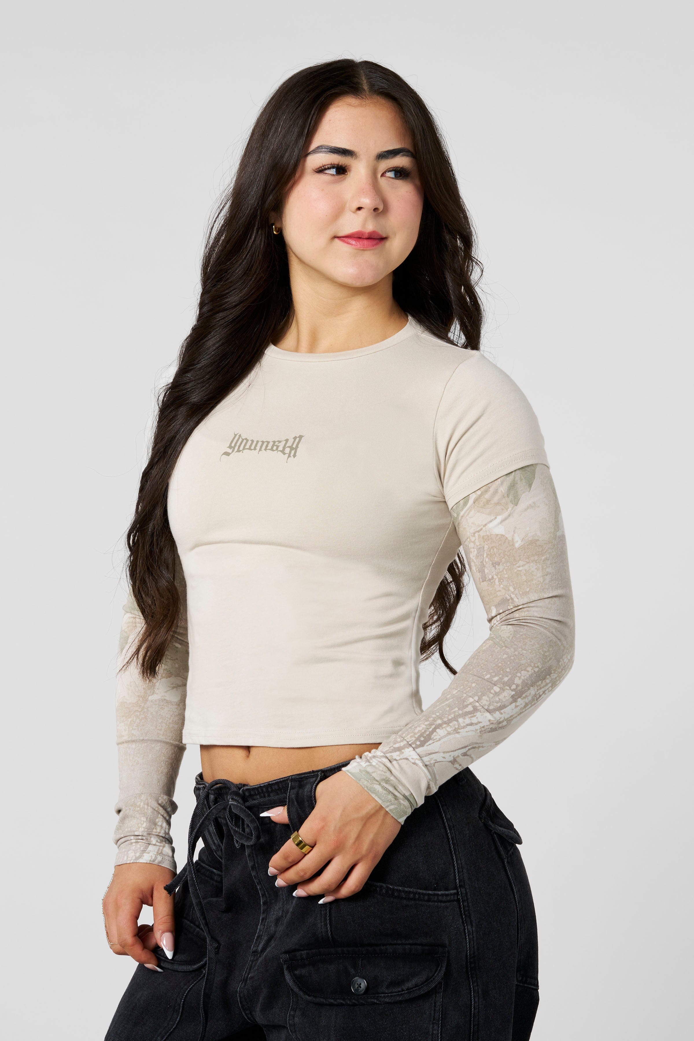 W4293 - Camo Twofer Baby Tee