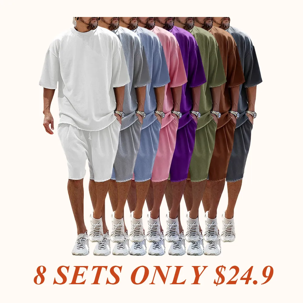 Casual Loose Fit Solid Sports Sets Sweat Suit Textured Sweatsuit