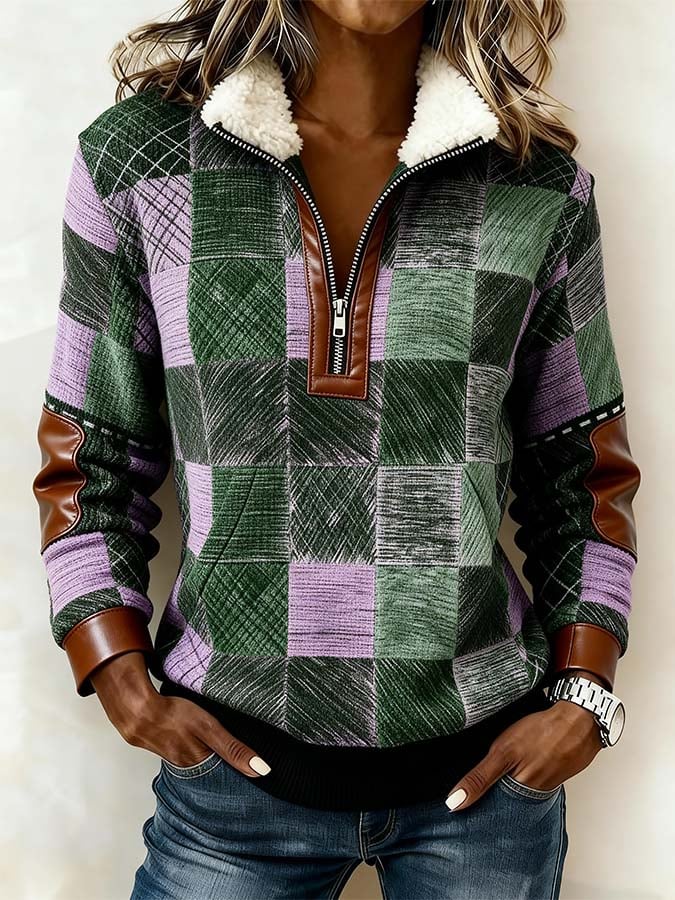 Women'S Casual Color Block Printed Pullover Sweatshirt