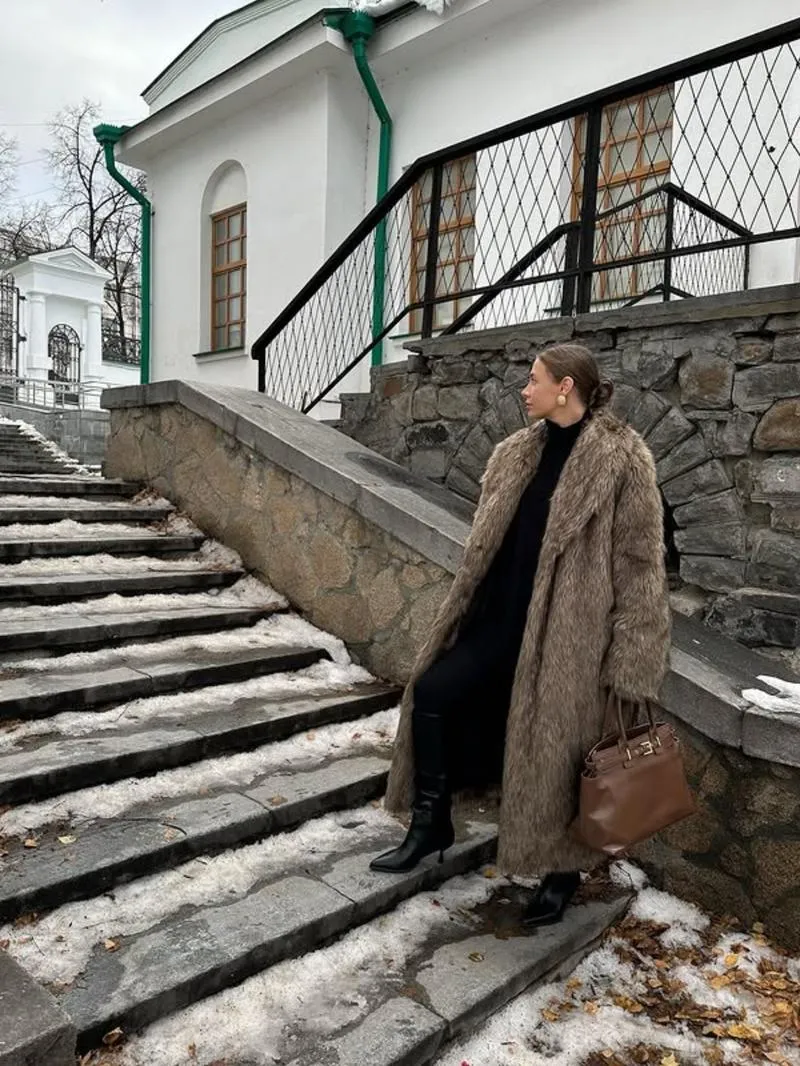 Women'S Solid Color Open Front Faux Fur Coat