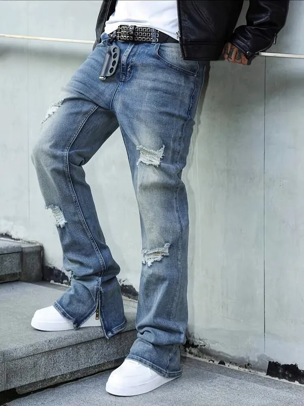 Men's Fashion Jeans, Loose Straight Casual Pants, American Retro Style, Slight Flare Design