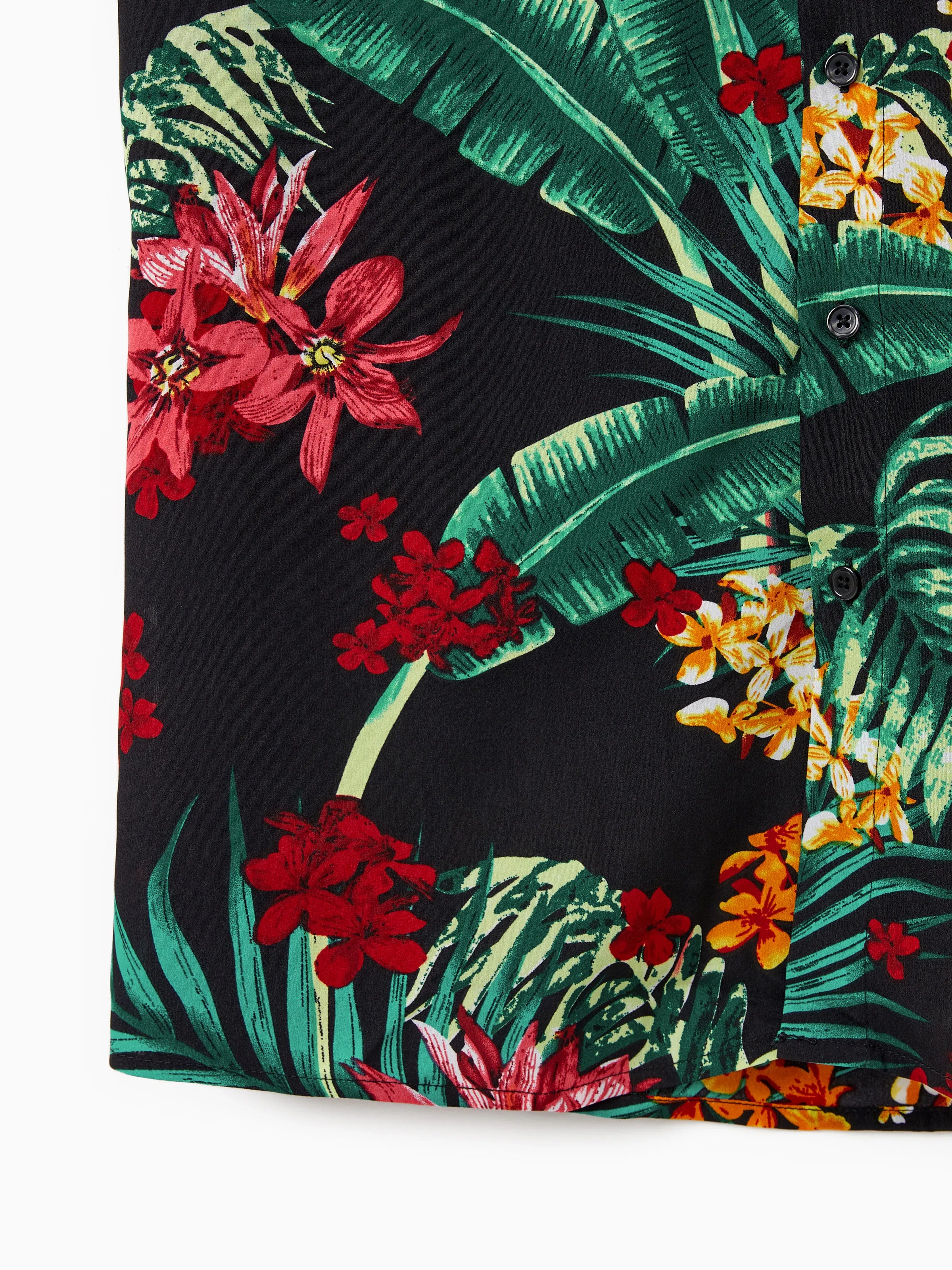 Family Matching Allover Plant Floral Print Halterneck Dresses and Short-sleeve Shirts Sets Black