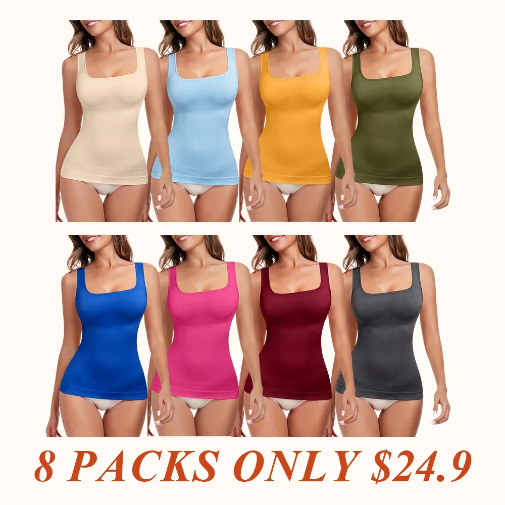 Women's Tummy Control Shapewear Tank Top, Seamless Square Neck Compression Top, Slimming Body Shapewear