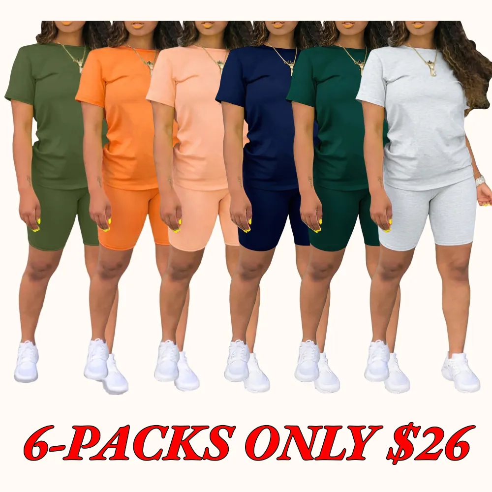 Women's Slim Fit Solid Color Crew Neck T-Shirt and Skinny Shorts Two-Piece Set