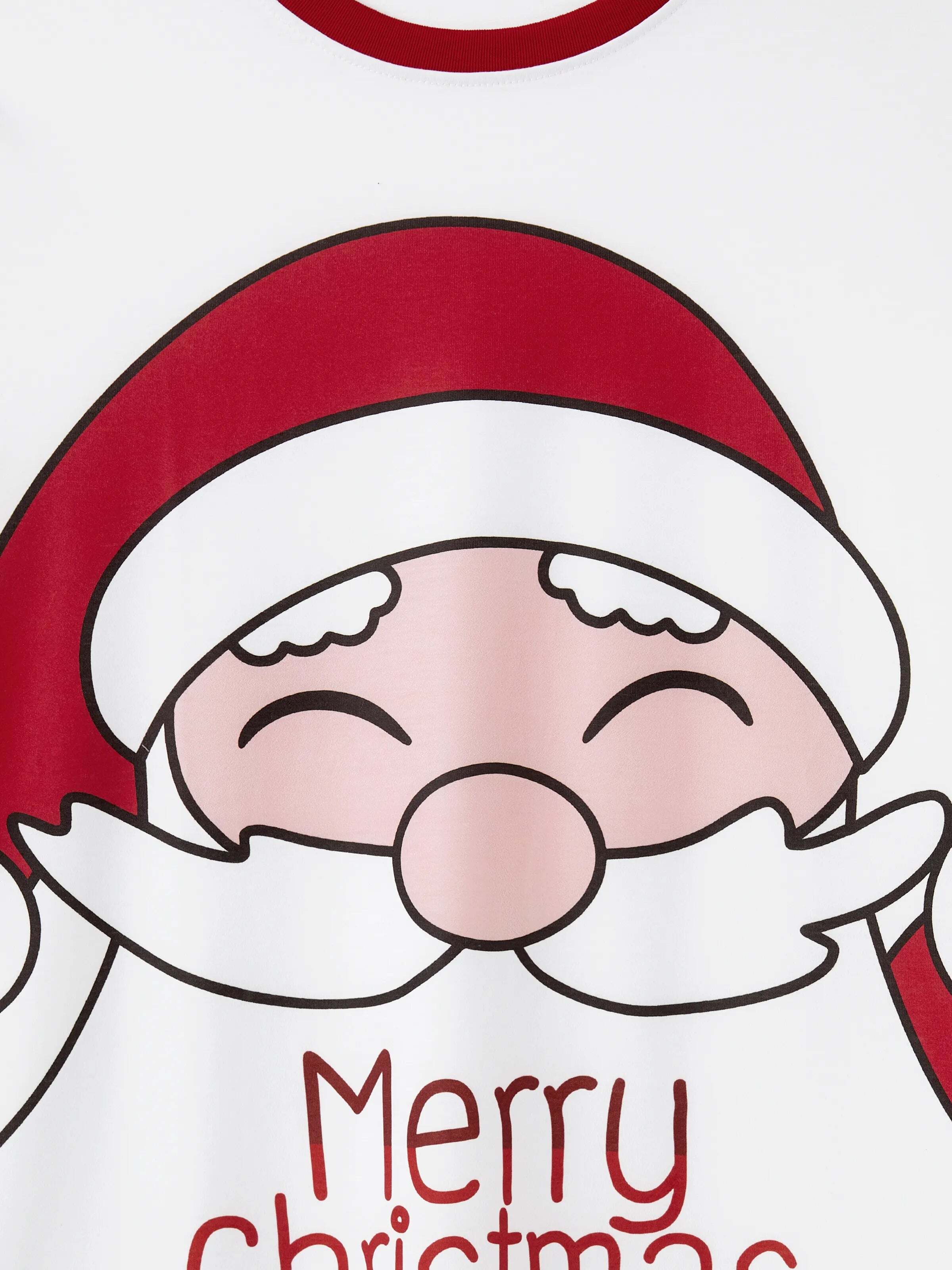 Christmas Santa and Snowman Print Family Matching Short-sleeve Tops and Shorts Pajamas Sets White