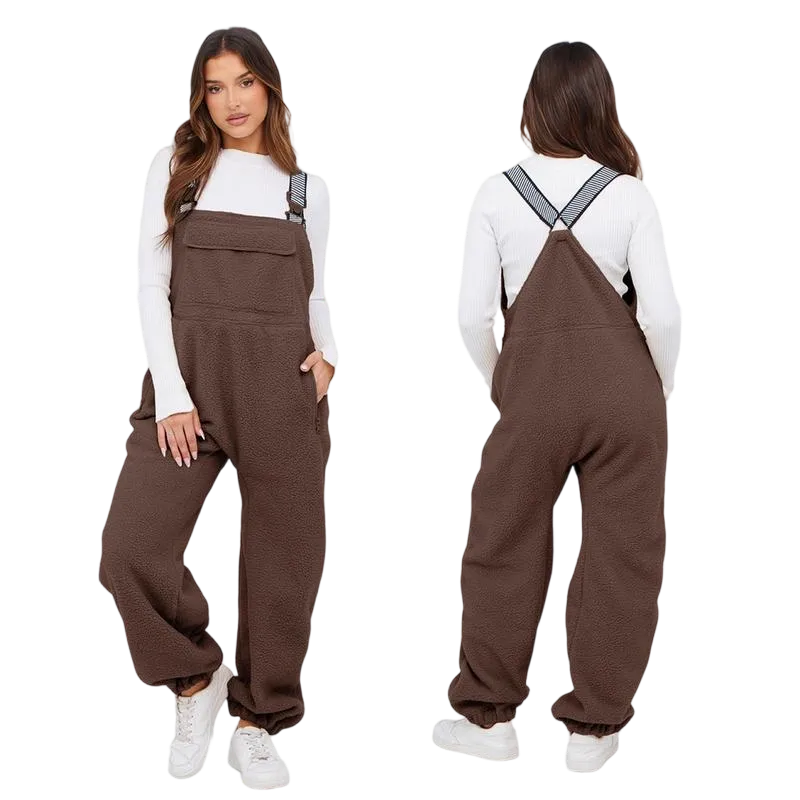 Women Fleece Overalls One-piece Bibs Jumpsuits