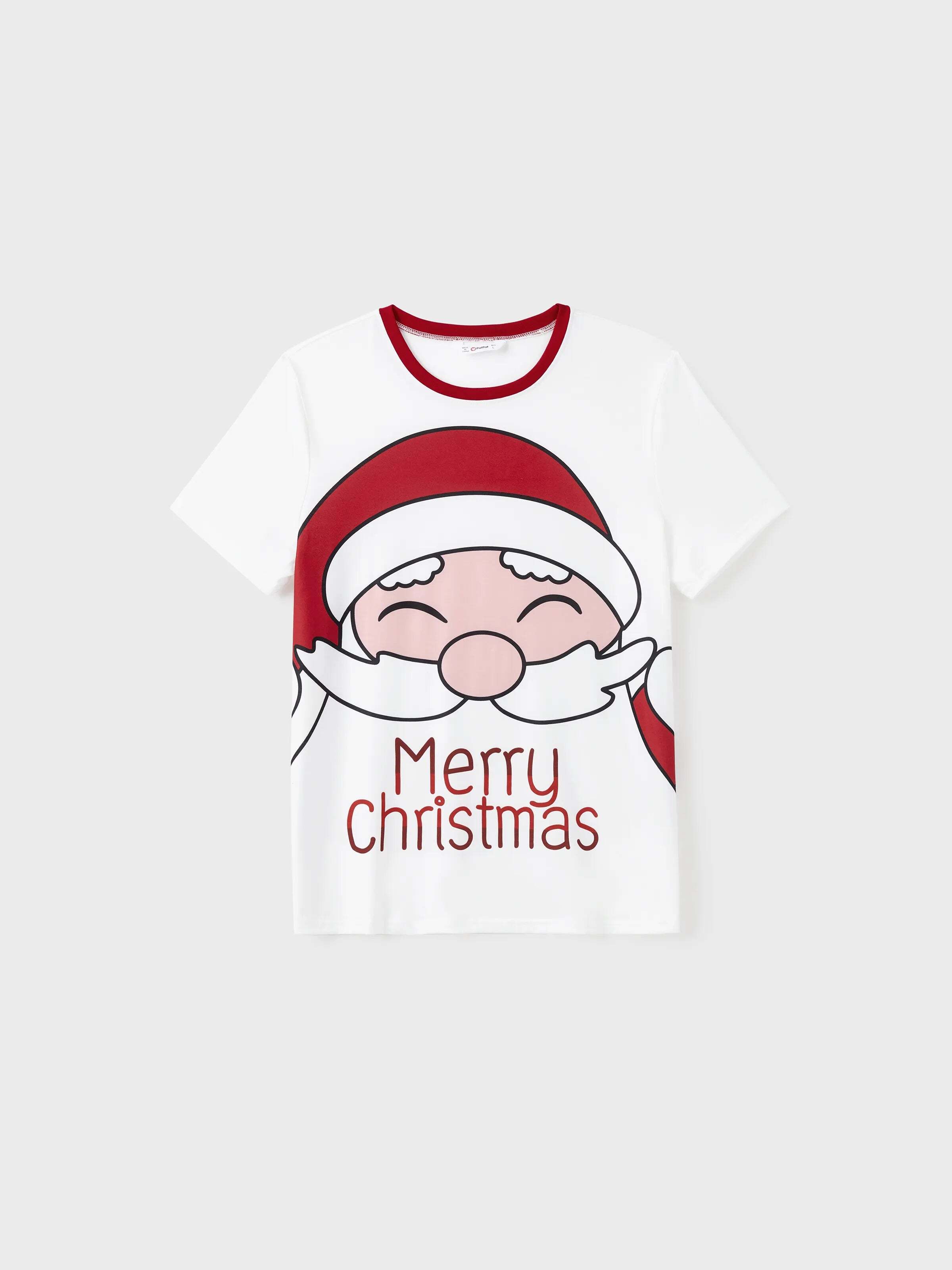 Christmas Santa and Snowman Print Family Matching Short-sleeve Tops and Shorts Pajamas Sets White