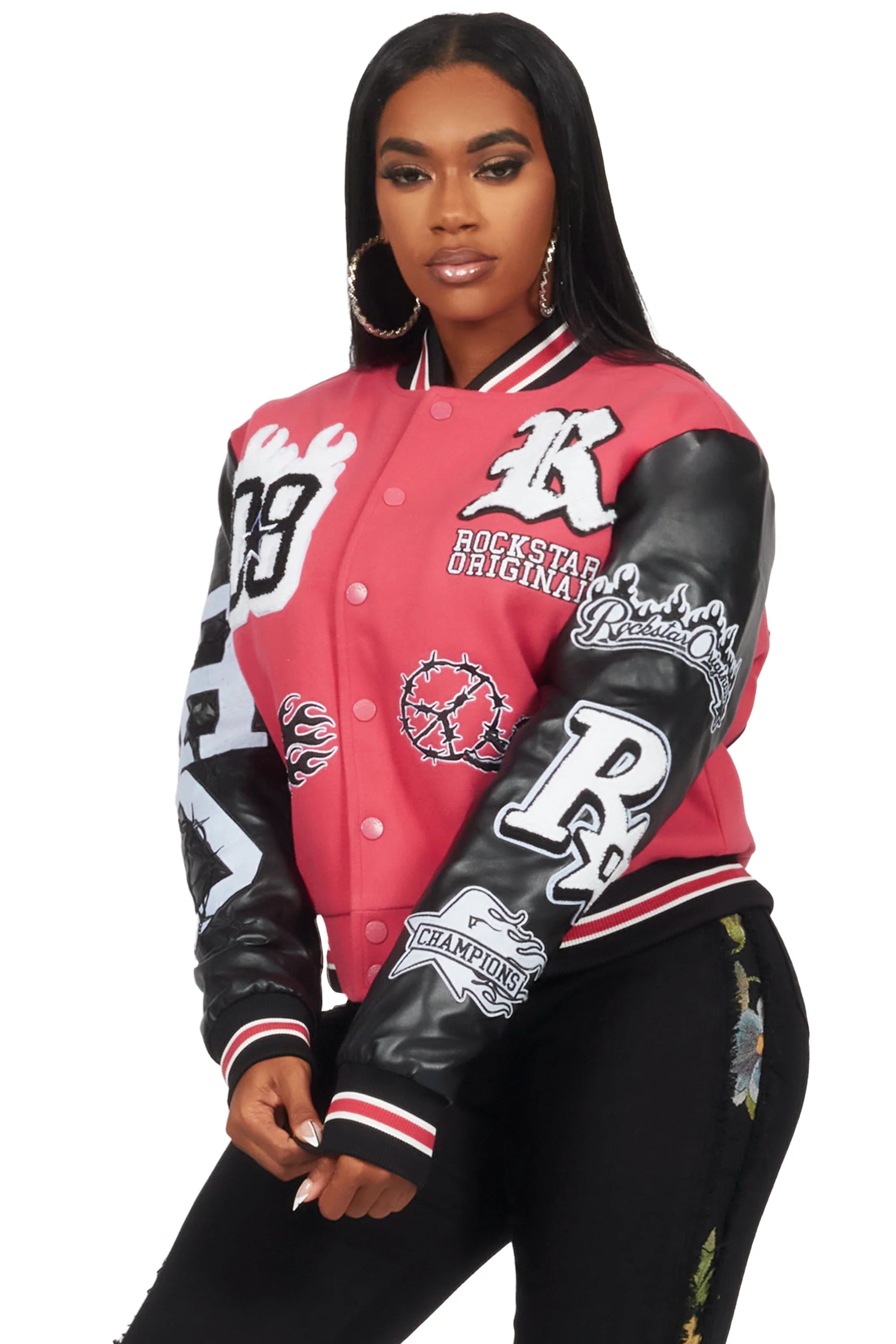 Sharray Fuchsia Oversized Varsity Jacket