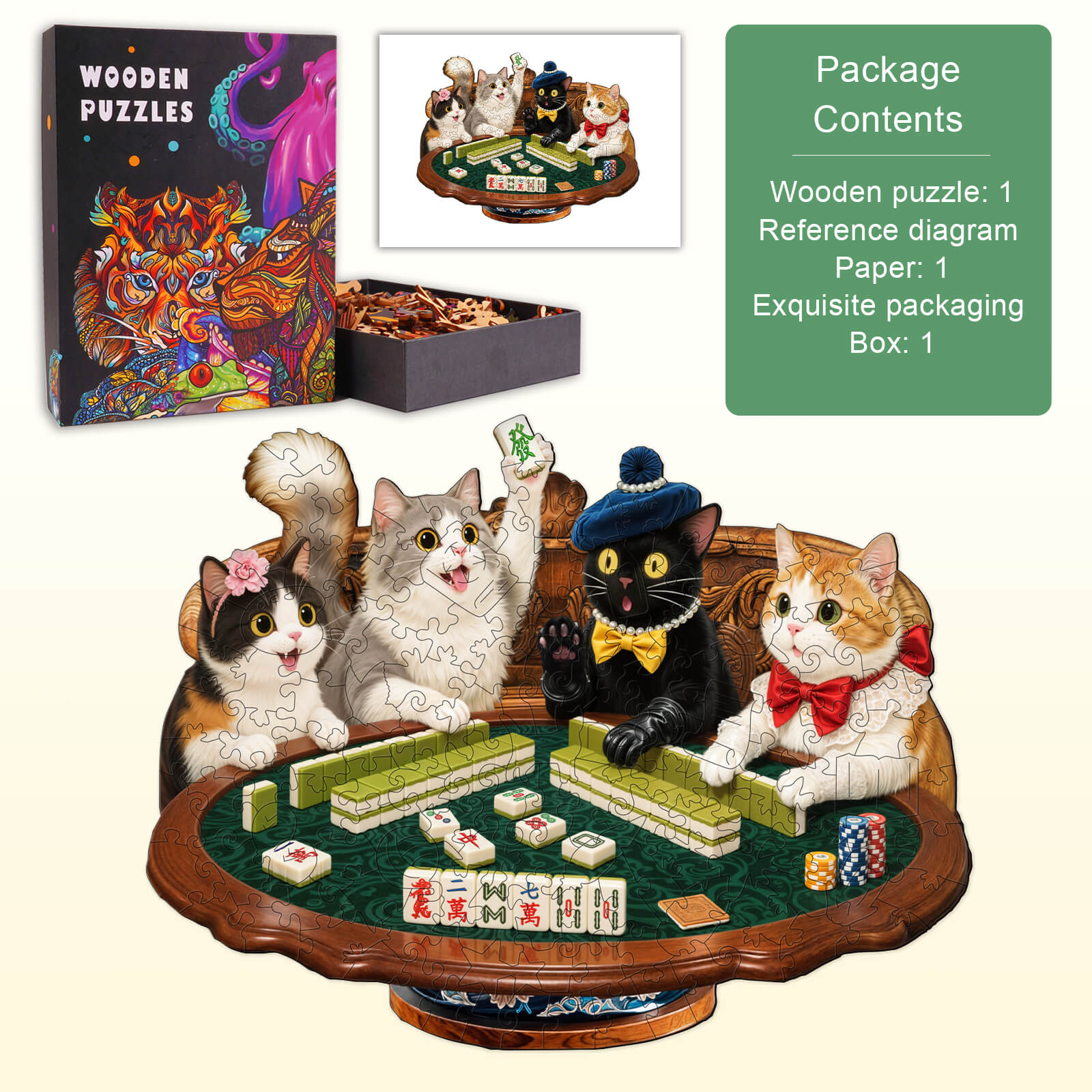 Kitten Mahjong Wooden Jigsaw Puzzle