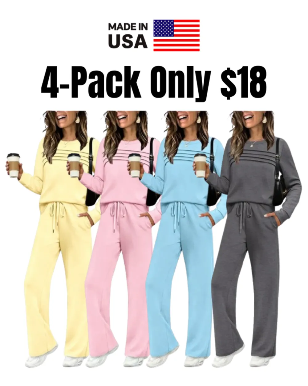 ✨Women's Long-Sleeve Pullover Tracksuit Set - Soft Drawstring 2-Piece Outfits