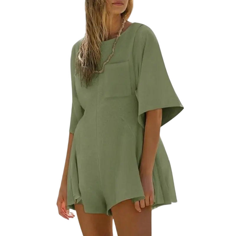 Women Spring Outfits Summer Casual Short Sleeve Crew Neck Loose Jumpsuits with Pocket