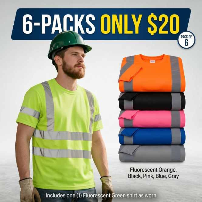 Men’s High Visibility Reflective Work T-Shirt – ANSI Style Safety Tee
