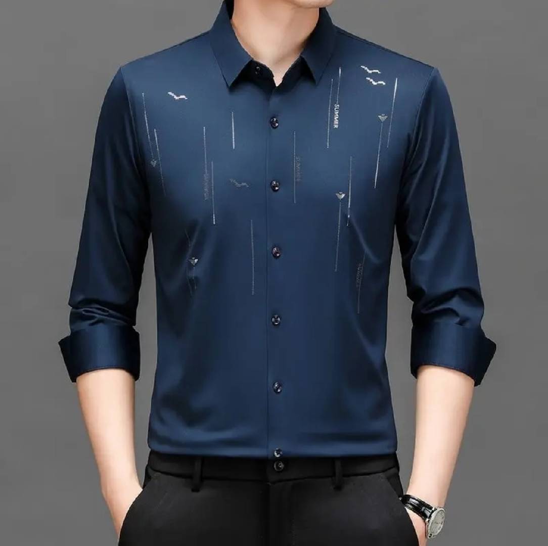 Men's Non - Iron Long Sleeve Shirt - Slim Fit & Subtle Pattern