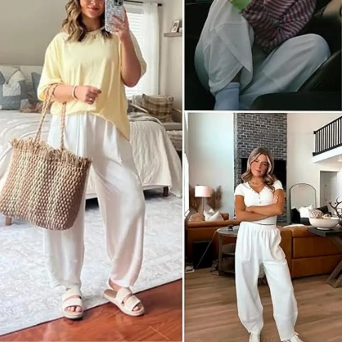 Women’s Elastic Waist Wide Leg Baggy Pants – Casual Harem Palazzo Pants with Pockets