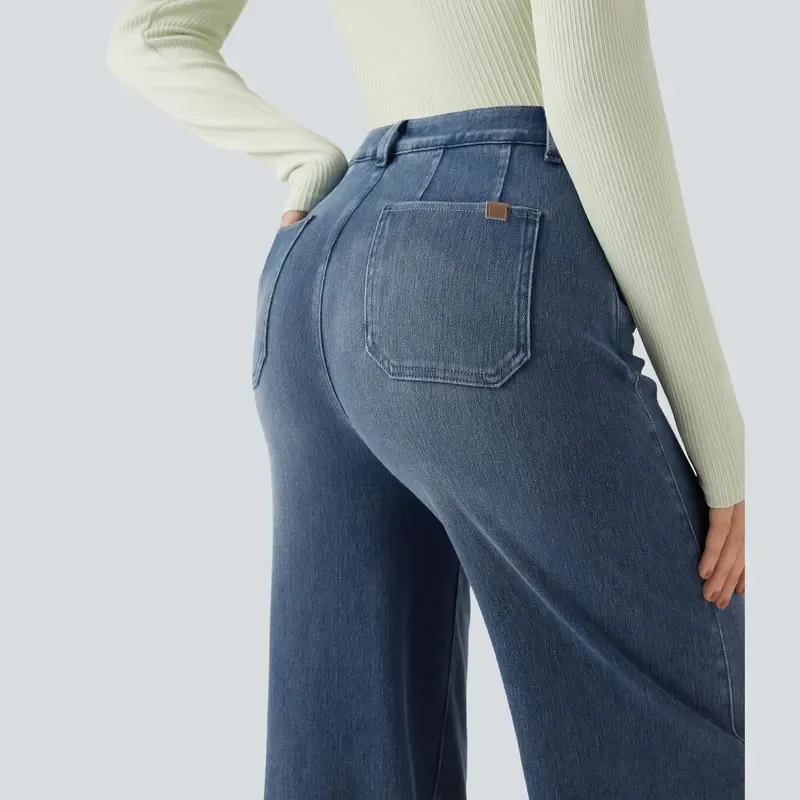 Halara Flex High Waisted Tummy Control Wide Leg Casual Jeans with Pockets