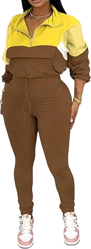 Women's Two Piece Outfits Knit Zip Top Jacket & Elastic Waistband Pant