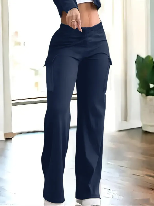 Women's Solid Color Flap Pocket Pants