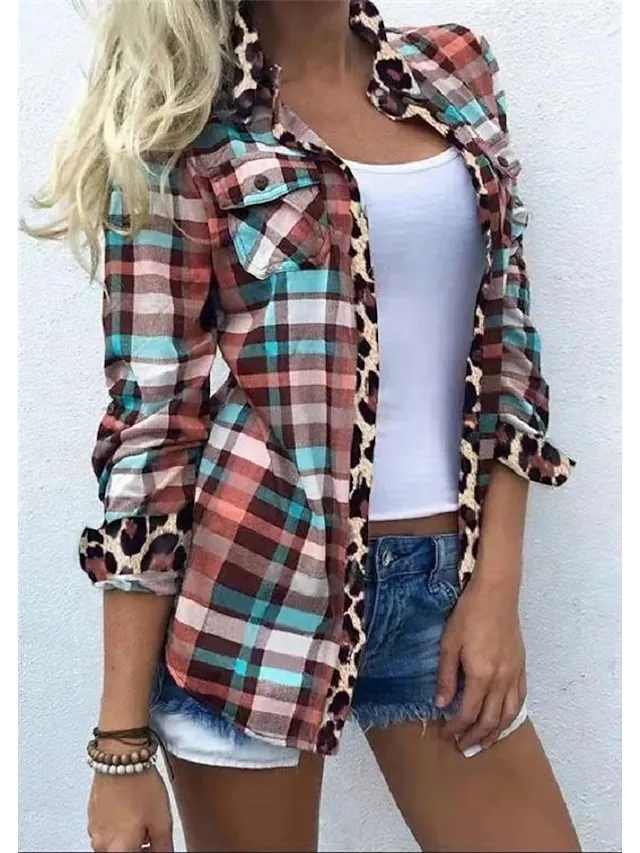 (Fall Clearance Sale🔥)Women's Shirt Blouse Shacket Plaid Color Block Button Print Long Sleeve Daily Weekend Streetwear Casual Shirt Collar Regular