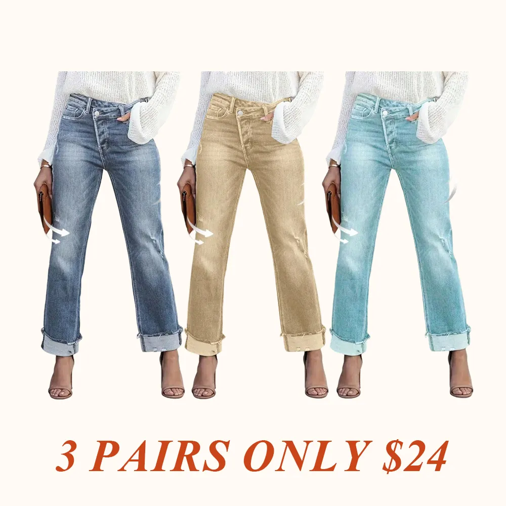 Women's Solid Color Jeans, Casual Comfy Denim Pants for Daily Wear, Ladies Bottoms for All Seasons