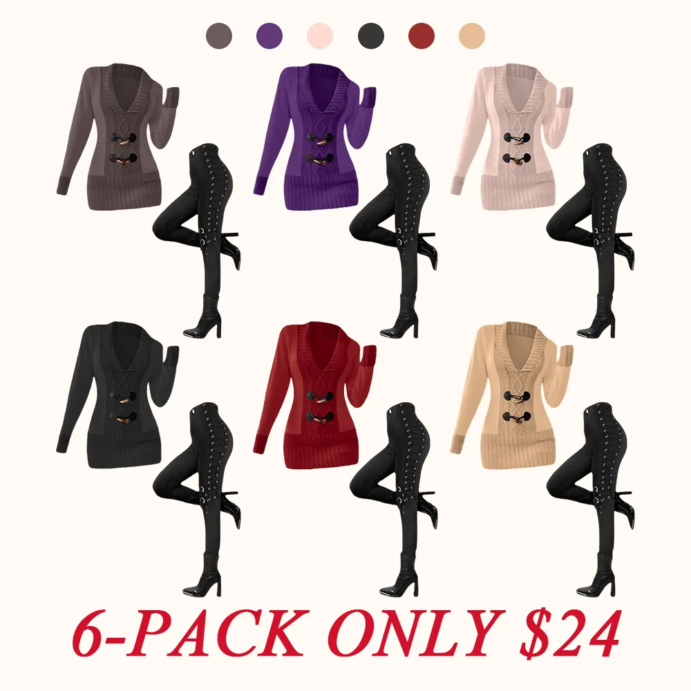 Women's suit: faux horn button sweater and loop-buttoned leggings