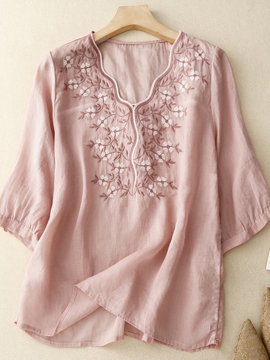 Women Embroidered Cotton Linen Tops- Fast Shipping