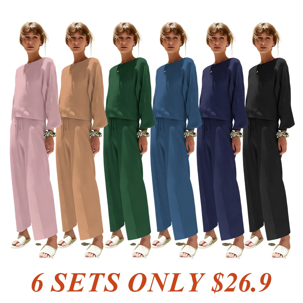 Womens Fall Winter Casual Solid Knitted 2 Piece Sets Long Sleeve Hoodie