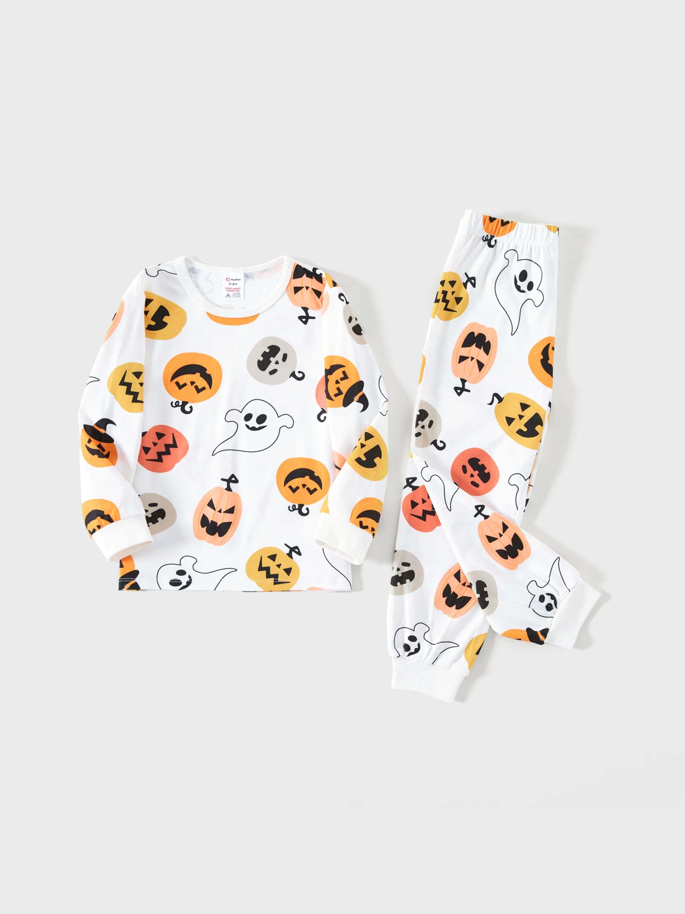 Halloween Family Matching All Over Pumpkin & Ghost Print Pajamas sets White