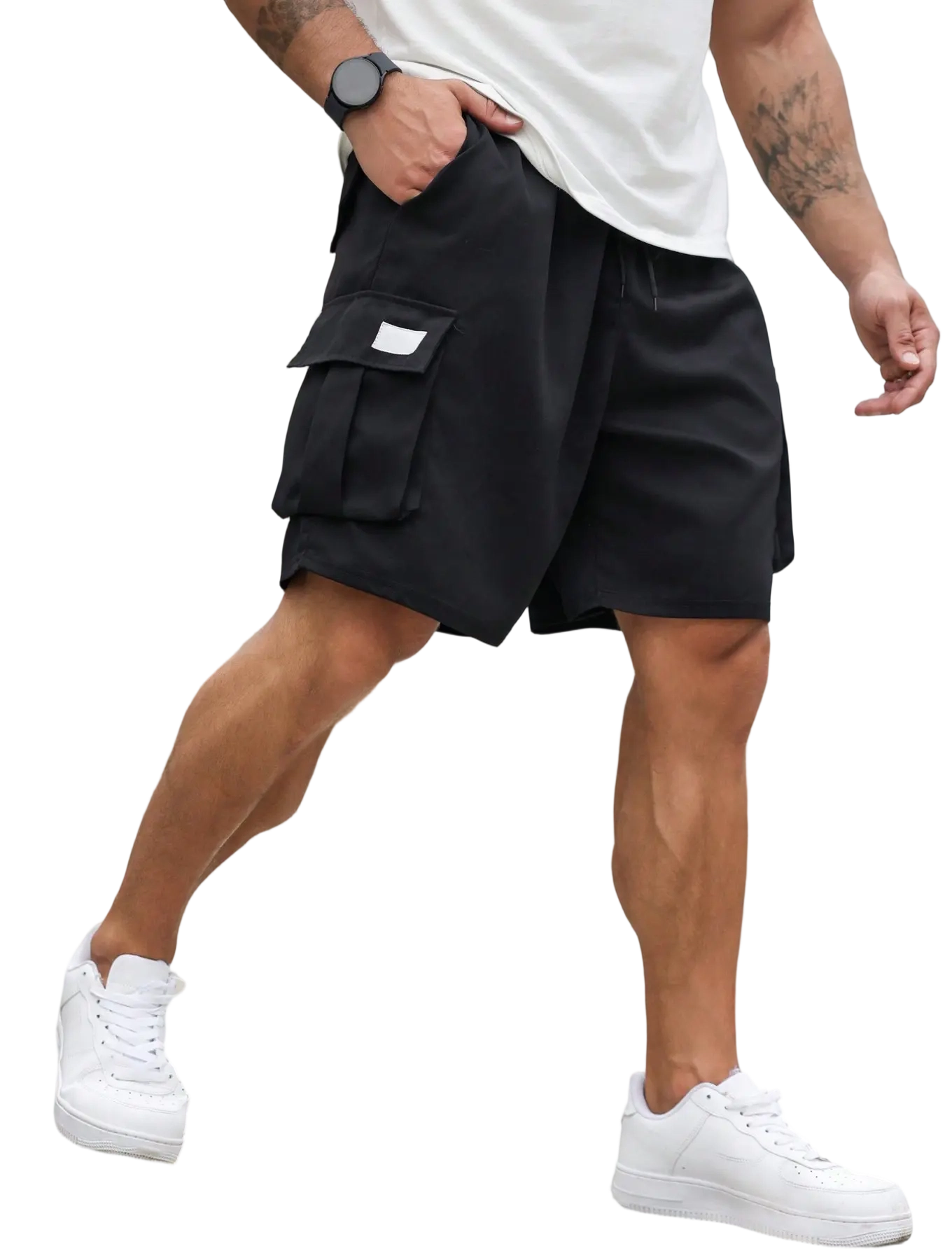 Men's Plus Size Shorts with Pockets and Waist Drawstring, Casual Streetwear Shorts
